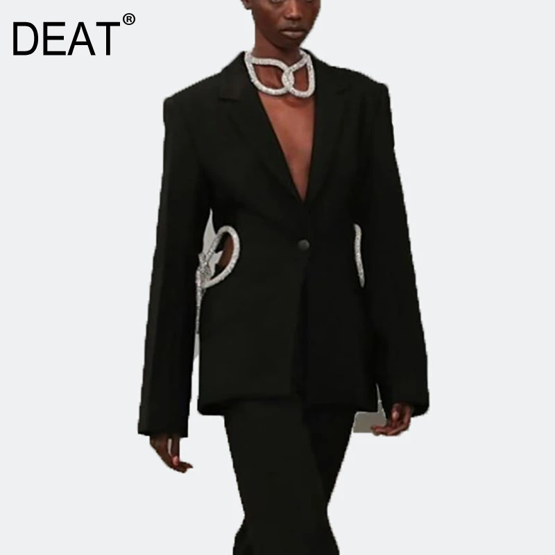DEAT Notched High Waist Full Sleeves Hole