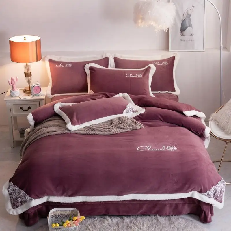 4 шт. Хрустальный бархат пододеяльник наборы King queen размер постельное белье комплект наволочек кошка постельное белье
