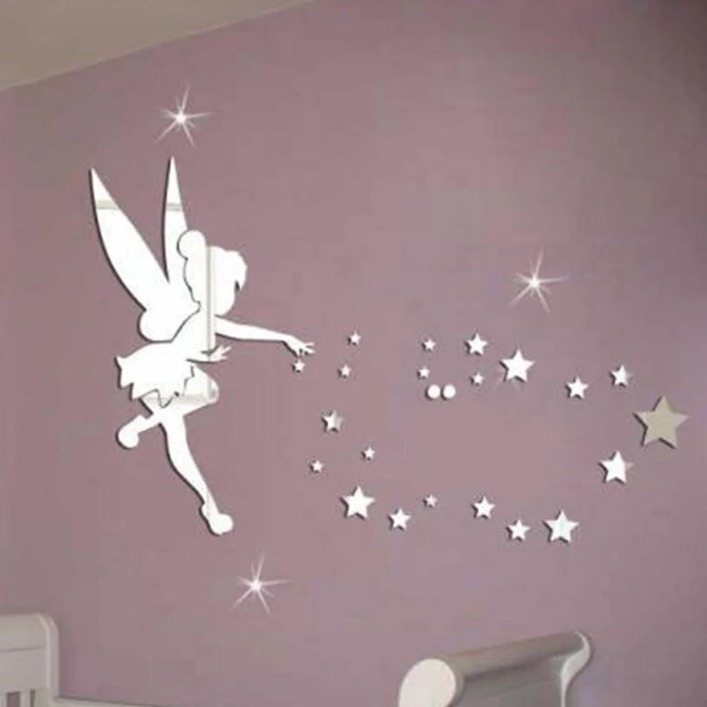 

Fairy Blowing Stars Acrylic Mirror Wall Stickers Background Gift Creative Lovely Mural Art 3D Decal Wallpaper 46*71cm