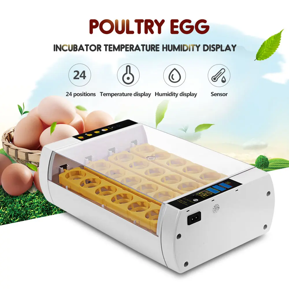 

24 Egg Poultry Incubator Digital Temperature Humidity Display Transparent Cover Duck Chicken Hatchery Poultry Incubation Machine