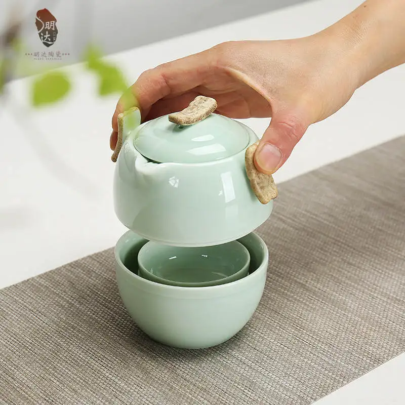 Керамическая чашка Quick чайник из двух или трех или Celadon Портативный Путешествия Чайный набор кунг-фу Логотип Настраиваемый