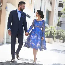 Арабский мусульманский Королевский синие платья на выпускной плюс размер с длинным рукавом сексуальное кружевное нарядное платье женские праздничные платья