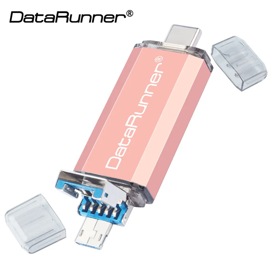 DataRunner OTG USB флеш-накопитель 3 в 1 type-C& Micro usb& флеш-накопитель USB 3,0 16 ГБ 32 ГБ 64 ГБ 128 ГБ 256 Гб флешки - Цвет: Rose Gold