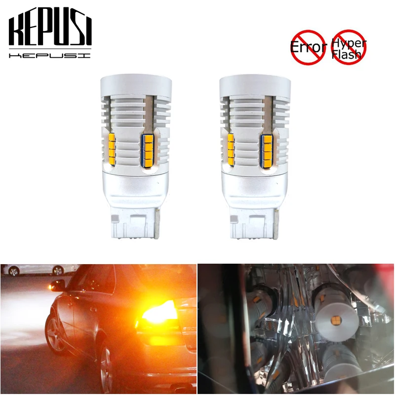 

CANBUS 7440 LED T20 WY21W 7440NA LED No Hyper Flash Built-in Load Resistor 2000LM Amber LED Bulb for Turn Signal Lights 12V 24V