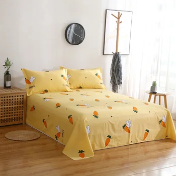 

100% Cotton Bed Sheet Beautiful New Fashion Twin Full Queen King Single Double Size Flat Sheet Yellow Bedclothes Fruits Bedding