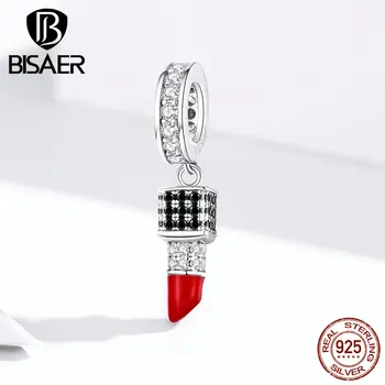 

Lipstick Metal Beads BISAER 925 Sterling Silver Women Lipstick Shape Zircon Beads fit Women Bracelets Bangle DIY Jewelry ECC1392