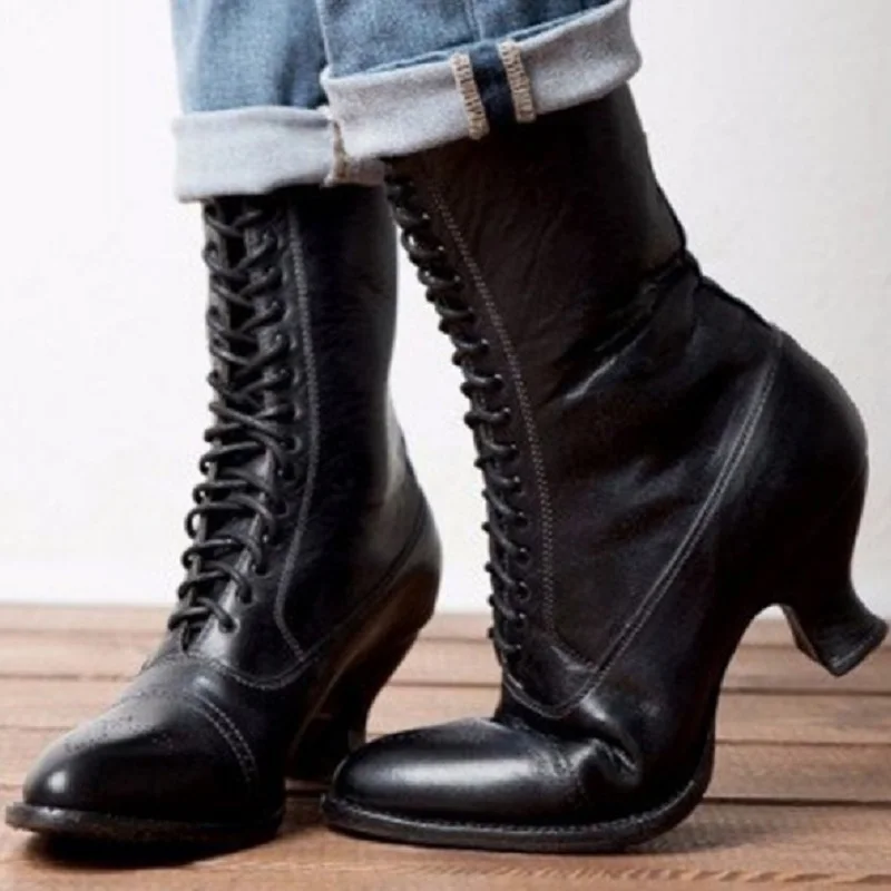 Осенне-зимние женские ботинки черные ботинки martin из искусственной кожи в стиле панк пикантная женская обувь с перекрестными ремешками ботинки до середины икры на платформе в готическом стиле