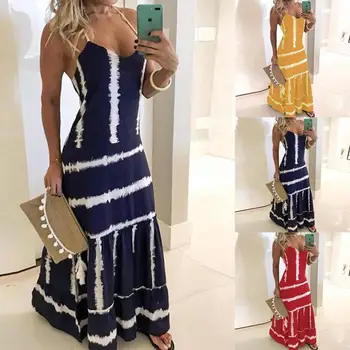 

2020 New S-5XL Big Size Women Dress Summer Sleeveless Dress Female Slim Sexy V Neck Gradient Maxi Long Dress Plus Size Vestidos
