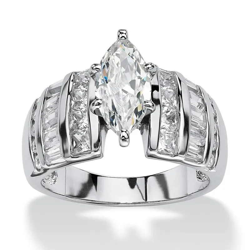 Huitan Luxury Marquise Cubic Zirconia Wedding Rings for Women High-quality Silver Color Band Modern Design Fashion Rings Jewelry