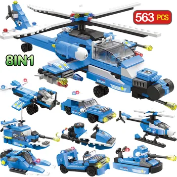 

563PCS City Police Helicopter Building Blocks Compatible City SWAT Aircraft Carri Bricks Vehicle 8 in 1 Toys for Boys