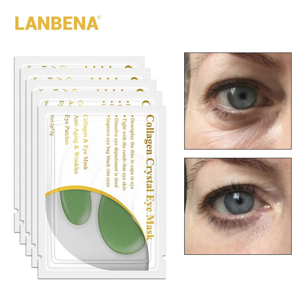 Зеленый LANBENA 24K Gold Eye Mask Collagen Eye Patches Dark Circle Puffiness Eye Bag Anti-Aging Wrinkle Firming Skin Care - Цвет: Зеленый