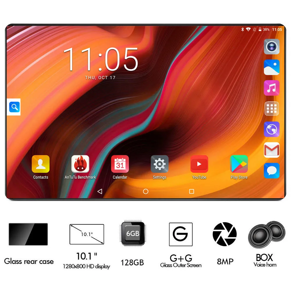 

Big New 10 inch Tablet Android 8.0, 6000mAh Battery, Octa-Core CPU, 1280x800 Full HD, 2.5D Glass, 6GB+128GB, WIFI, 8MP Cameras