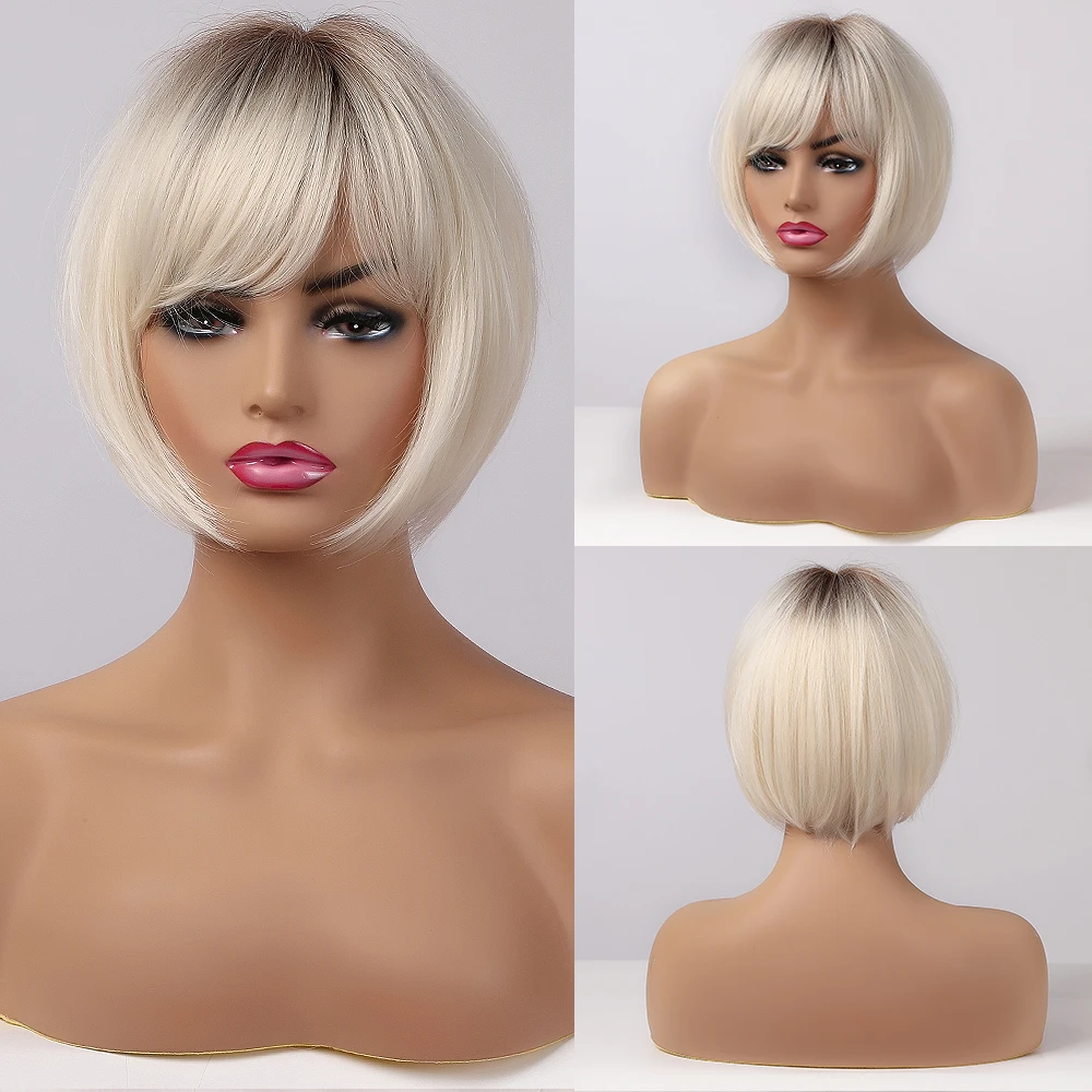 Permalink to -40%OFF ALAN EATON Short Straight Ombre Brown Blonde Bob Wig With Bangs Synthetic Hair Wig for Women Cosplay Lolita Heat Resistant Fiber