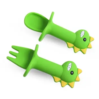 

Baby Training Fork Spoon Set Silicone Baby Feeding Tableware Newborn Teether