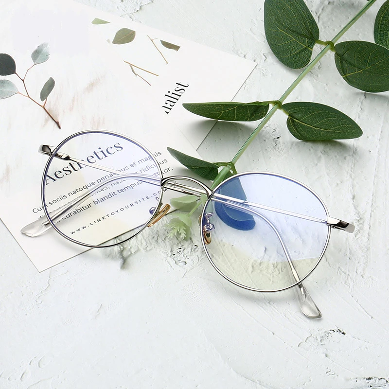 

Round Glasses Optical-Frames Clear-Lens Myopia Anti-blue light Metal Retro Black Oculos-De-Grau Silver