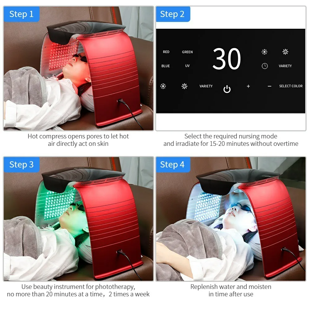 LED Light Therapy Acne Treatment Hot Cold Nano Water Spray Skin Rejuvenation UV Sterilization Facial Skin Care Lamp 8 Colors led facial mask,led beauty lamp
