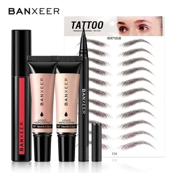 

BANXEER Makeup Set 5pcs/set Lipgloss+Highlighter+Eyeliner+Eyebrow Tattoo Sticker Makeup Kit Waterproof Full Makeup Set Daily