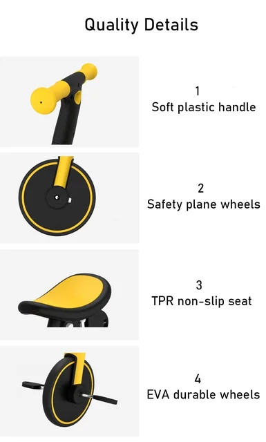 Uonibaby 4  into 1 Children Bicycle Tricycle Two Wheel Bike Baby Balance Bike Kids Scooter Baby Stroller for 1-6 Years Old 6