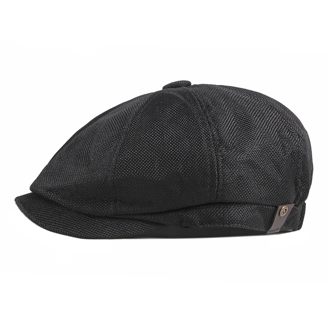 BUTTERMERE Summer Newsboy Cap Men Beret Hat British Style Vintage Flat Cap Gray Male Octagonal Cap black