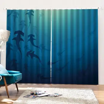 

blue ocean curtains 3D Blackout Curtains For Living room Bedding room Drapes Cortinas