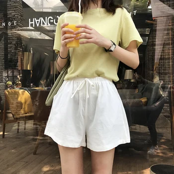 

Summer New High Waist Short Pants Loose Korean Version Of The Thin Casual Cotton And Linen Solid Color Shorts Pants