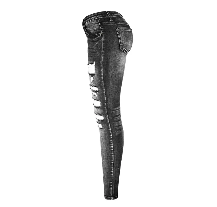 Streetwear Ripped Jeans for Women Skinny Black Distressed Denim Pants Stretch Push Up Slim Femme New Autumn Sale Items