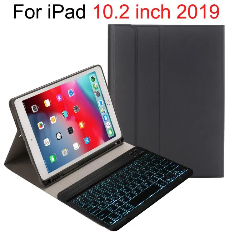 Чехол с клавиатурой с подсветкой для iPad 10,2, чехол с карандашом для Apple iPad 7-го поколения, 10,2 дюймов, беспроводная клавиатура, чехол - Цвет: Черный