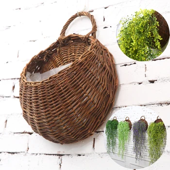 

Hand Made Wicker Rattan Flower Basket Green vine Pot Planter Hanging Vase Container Wall Plant Basket For Garden GL24