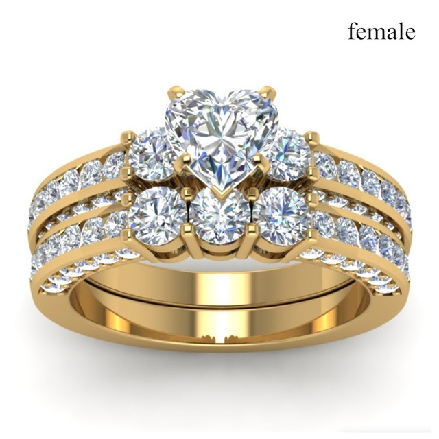 Rings - Women Exquisite Rhinestones Zirconia Rings Set Fashion Men's Dragon Stainless Steel Ring Jewelry For Lover Gifts