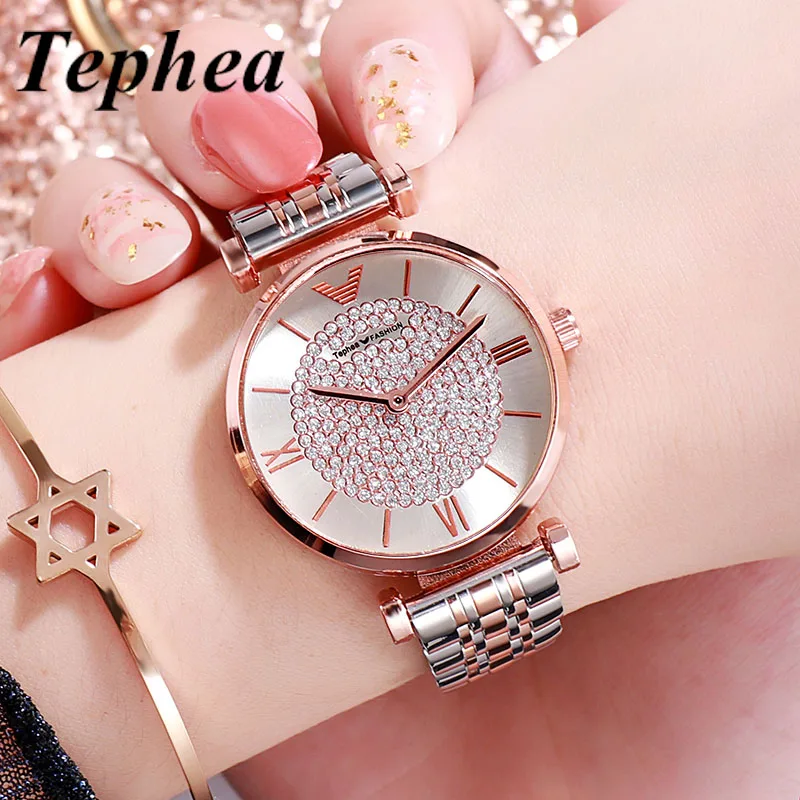 Rose Gold Diamond Women Watches Relogio Feminino Luxury Quartz Ladies Bracelet Wrist Watch for Female Watch Stainless Steel