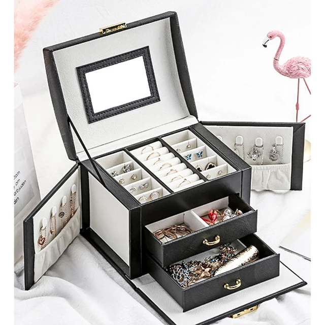 Jewelry Box Mirrored Large Capacity Jewelry Casket Makeup Organizer Earring Holder Makeup Storage Gift Boxes For Jewellery 2