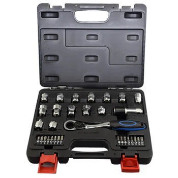 

32Pcs Ring Ratchet Spanner Ratchet Wrench Set S2 Material Bits Socket Metric 8-19Mm Inch Auto Repair Hand Tools