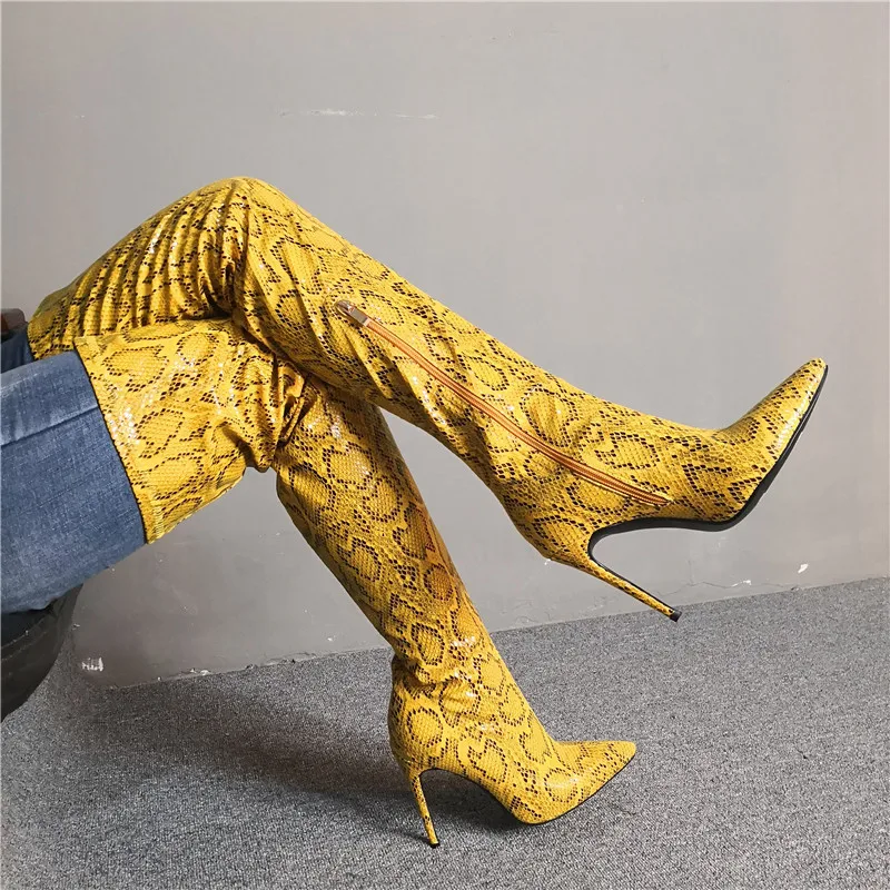 EMMA KING Leopard Print Women Over The Knee Boots Thin High Heels Boots Pointed Toe Fashion Shoes Female Shoes zapatos de mujer