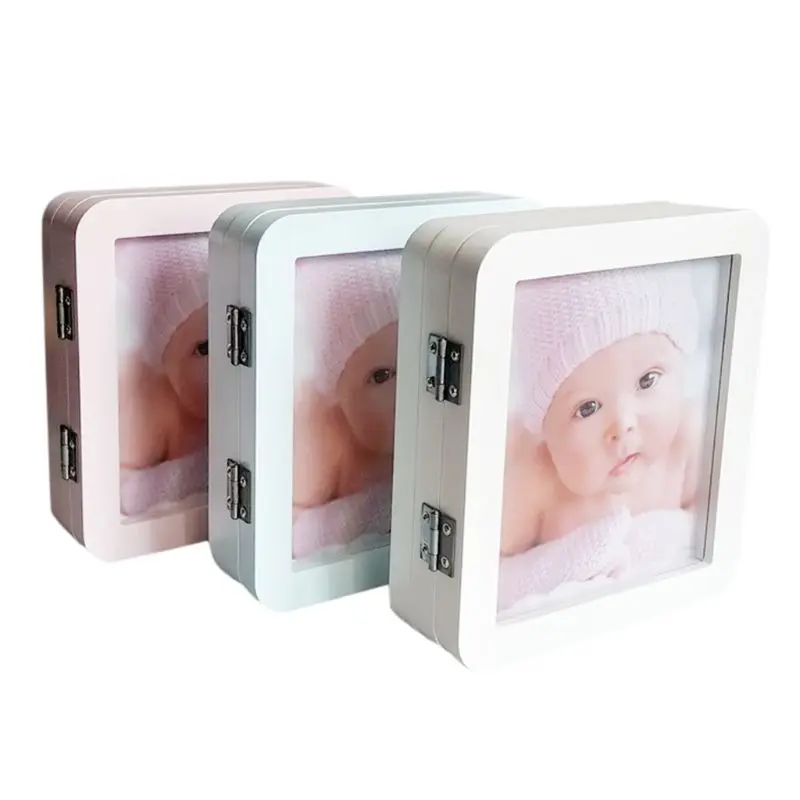 Baby Photo Frame Album 3 Folds Newborn Hand and Foot Prints Photos Frames Infants Birth Growth Commemorative Bath Gifts
