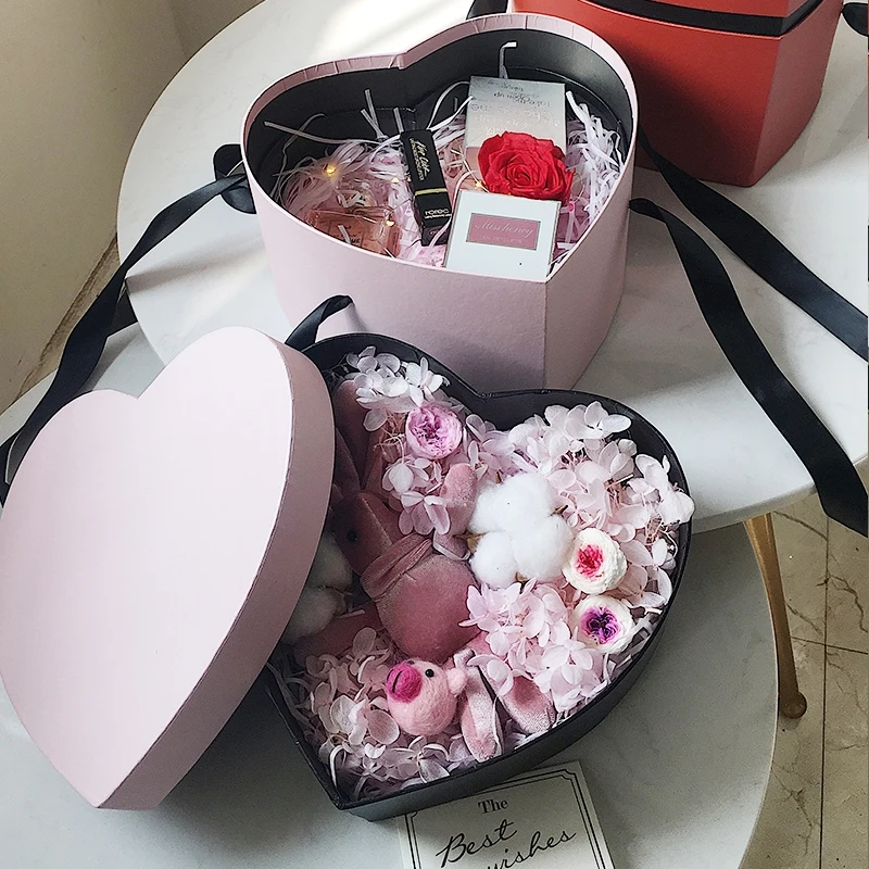 Double Love Heart Box Gift Portable Packing Flower Bouquet Holder Florist Wedding Favor Valentine's Day Decoration Boxes