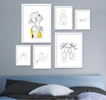 

Wall Art Canvas Painting Drew Line Face Flower Abstract Painting Nordic Posters And Prints Wall Pictures For Living Room Decor