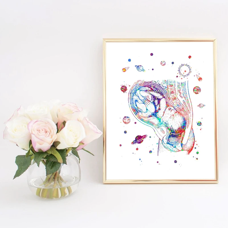 Pregnancy Womb Watercolor Gynecology Wall Art Canvas Painting Anatomy Posters and Prints Midwife Baby Gift Doctor Office Decor