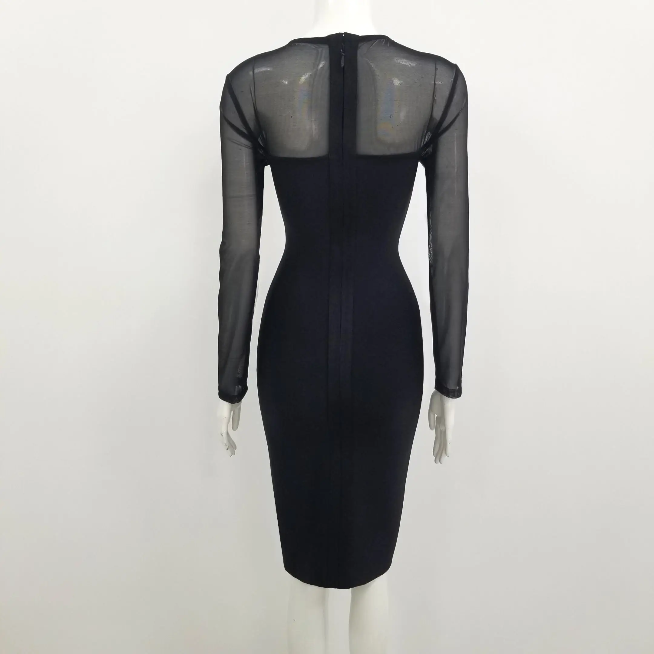 Зимнее стильное сексуальное Сетчатое черное Бандажное платье с круглым вырезом и длинным рукавом дизайнерское модное вечернее платье Vestido