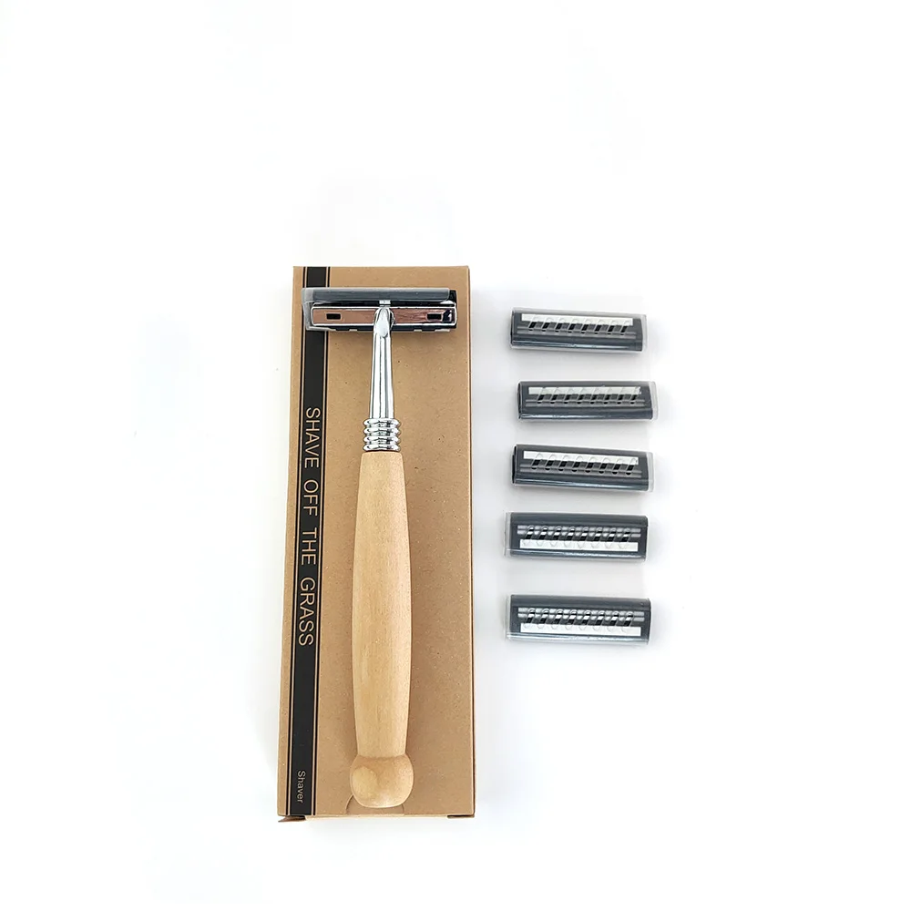 

Eco-Friendly Reusable wood razor non-disposable stainless steel razor Replaceable razor head retro beard knife Men Shaving