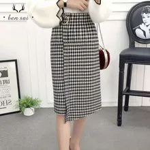 Женская клетчатая юбка на осень, зиму, весну, высокая талия, прямая юбка, элегантная юбка, Ретро стиль, тонкие модные юбки для женщин