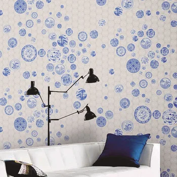 

PAYSOTA Classic Chinese Style Blue And White Porcelain Non-woven Wallpaper Bedroom Living Room TV Sofa Background Decorative