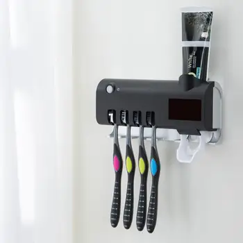 

1.2W UV Solar Toothbrush Toothpaste Dispenser Sterilizer Wall Mounted Holder Wall mounted UV toothbrush sterilizer, easy to