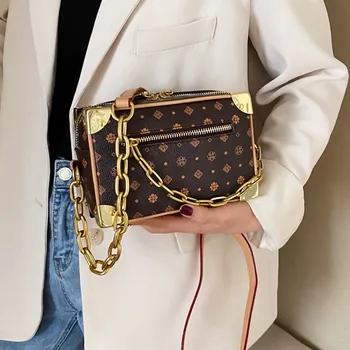 

Women's Brand Fashion Designer Printed Bag Premium Texture Square Box Bag Women Messenger Bag Chain Luxury Bags