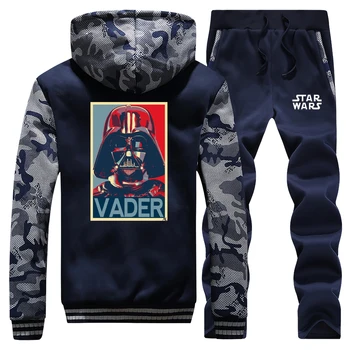 

Darth Vader Winter 2019 Hoodie Men Camouflage Sweatshirt Raglan Suit Jacket Zipper Coat Thick Hooded+Pants 2 Piece Set