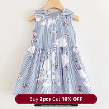 

Menoea Girls Doll collar Dress 2020 European And American Style Kids Clothing Striped Dress Children Floral Princess Dress