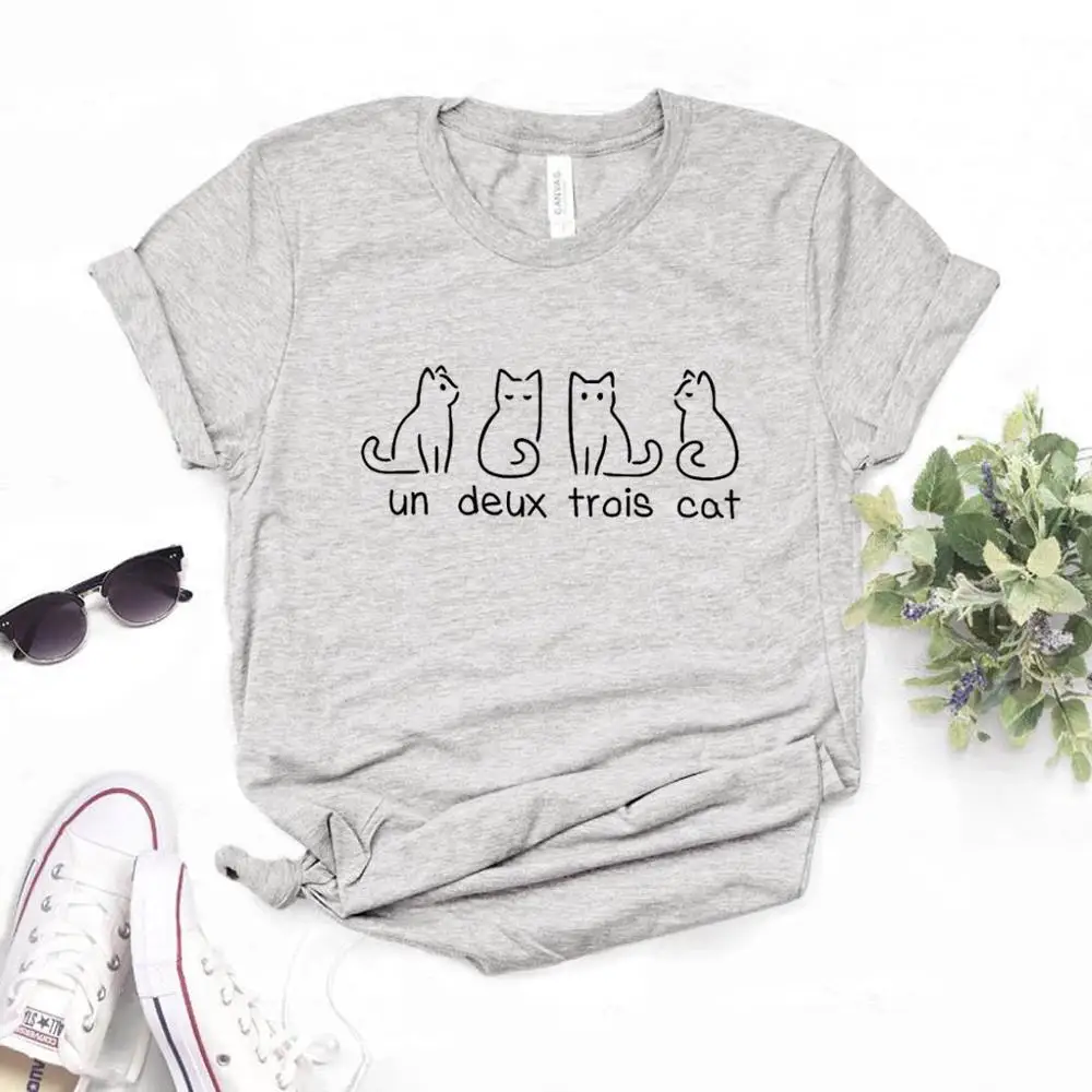 

Un Deux Trois Cat Print Women Tshirts Cotton Casual Funny t Shirt For Lady Yong Girl Top Tee Hipster FS-237