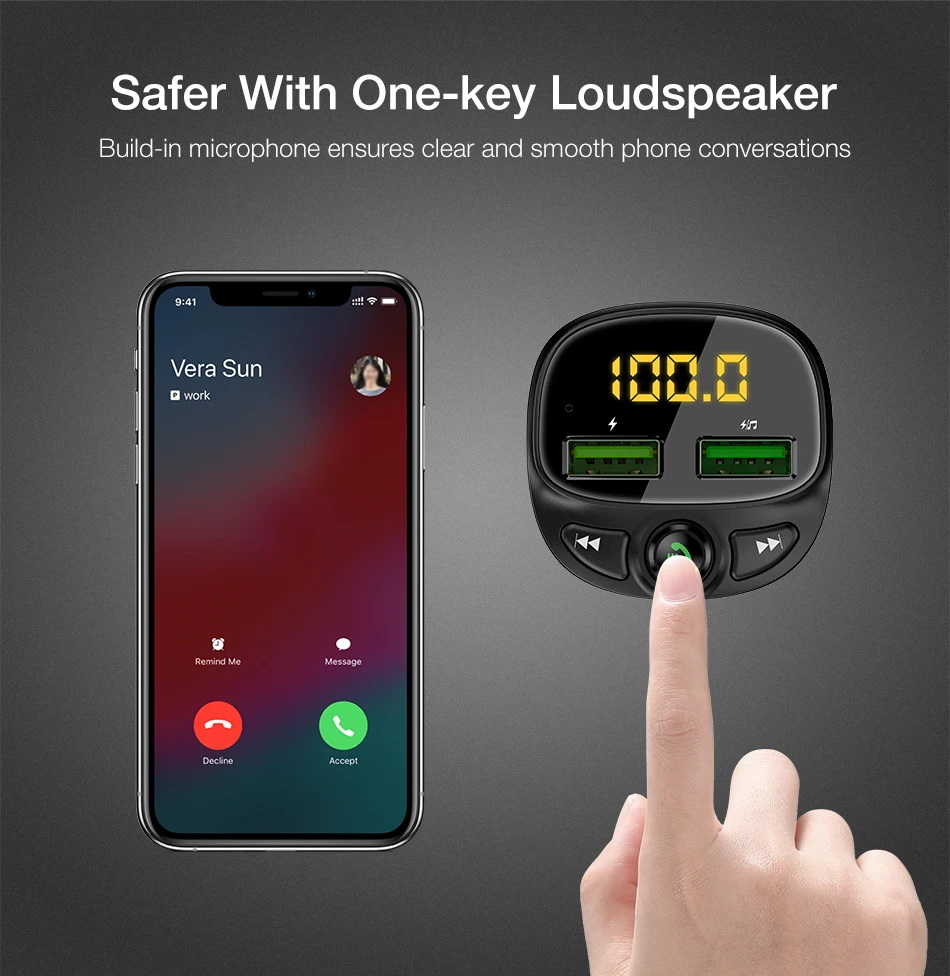 FLOVEME Dual USB Автомобильное зарядное устройство для iPhone 11 XR MAX зарядное устройство для телефона в автомобиле светодиодный экран громкой связи Bluetooth плеер Зарядное устройство s