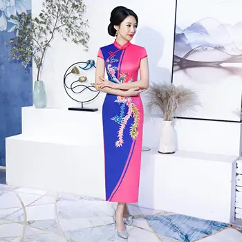 

Ancient Chinese Traditional Dress Cheongsam Vintage Women Long Qipao Peacock Evening Split Party Gowns Sexy Vestidos New