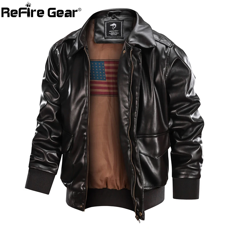 Мужская куртка из искусственной кожи ReFire Gear MA 1 зимняя теплая пилот в стиле