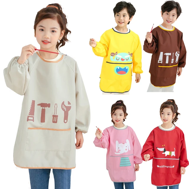 Children's painting apron Waterproof Long Sleeve Toddler Art Smock kids  apron protect clothes stains for school Painting Cooking - AliExpress